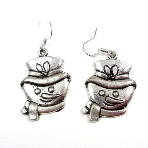 Christmas 3cm snowman head dangly earrings sterling silver hooks