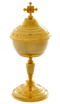 Church hand carved polished brass Ciborium Eucharist vessel 25cm
