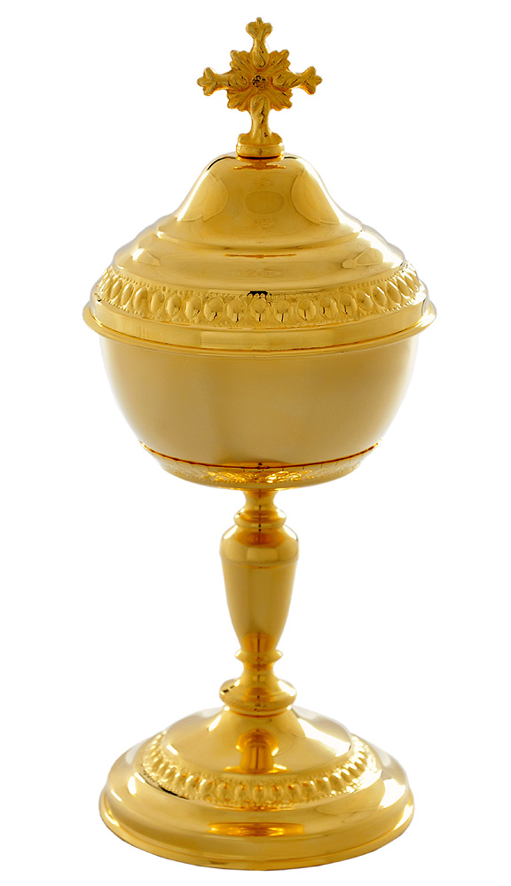 Catholic church hand carved polished brass Ciborium Eucharist vessel 25cm