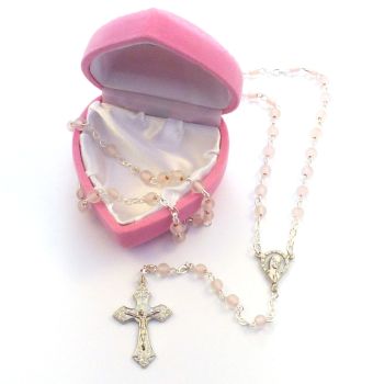 My 1st rosary childs girl pink glass small rosary beads