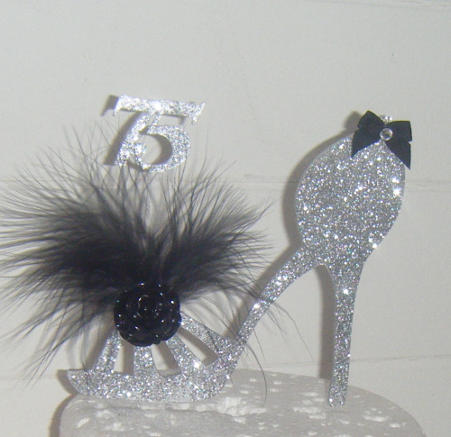 Bespoke Glitter Acrylic Cake Topper High Heel Shoe Age