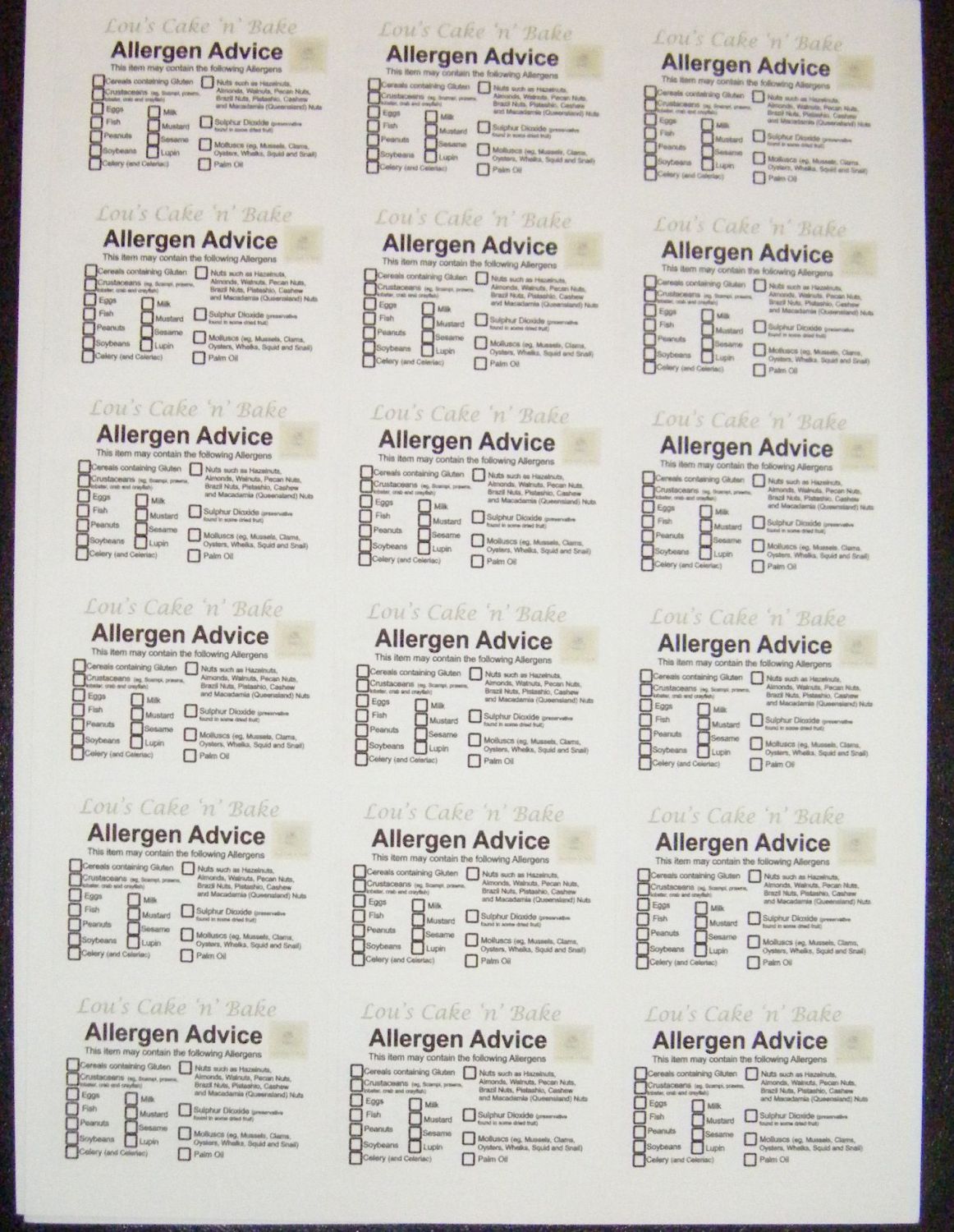 allergy stickers