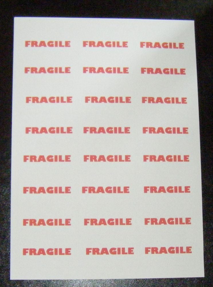 A4 Sheet of FRAGILE Stickers 
