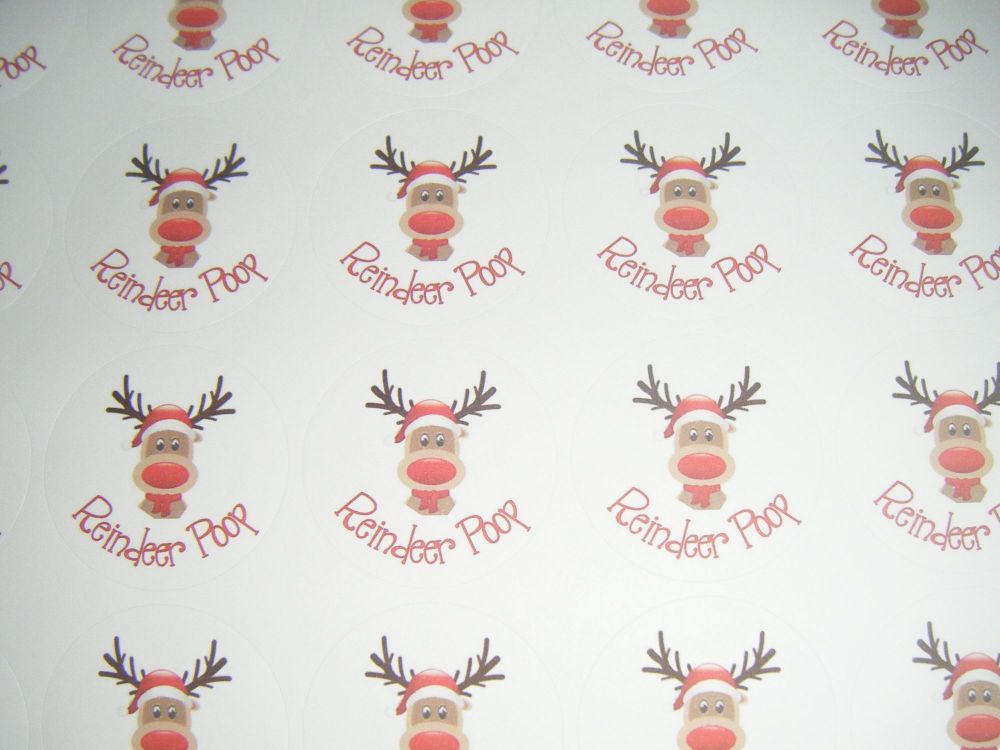 Sheet of Round Reindeer poop Stickers A4 