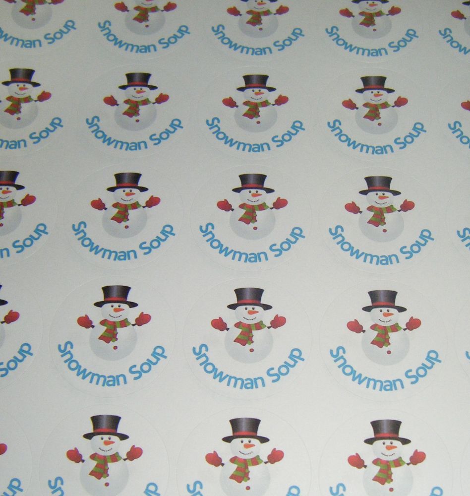 Sheet of Round Snowman Soup Stickers A4 