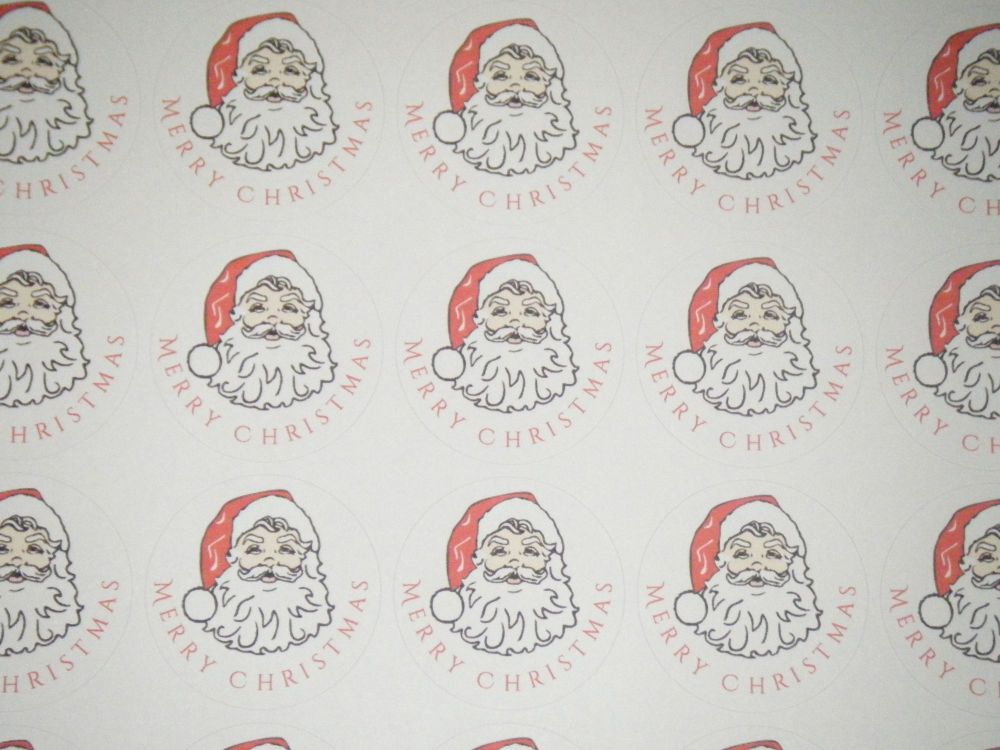Sheet of Round Merry Christmas Santa Stickers A4 