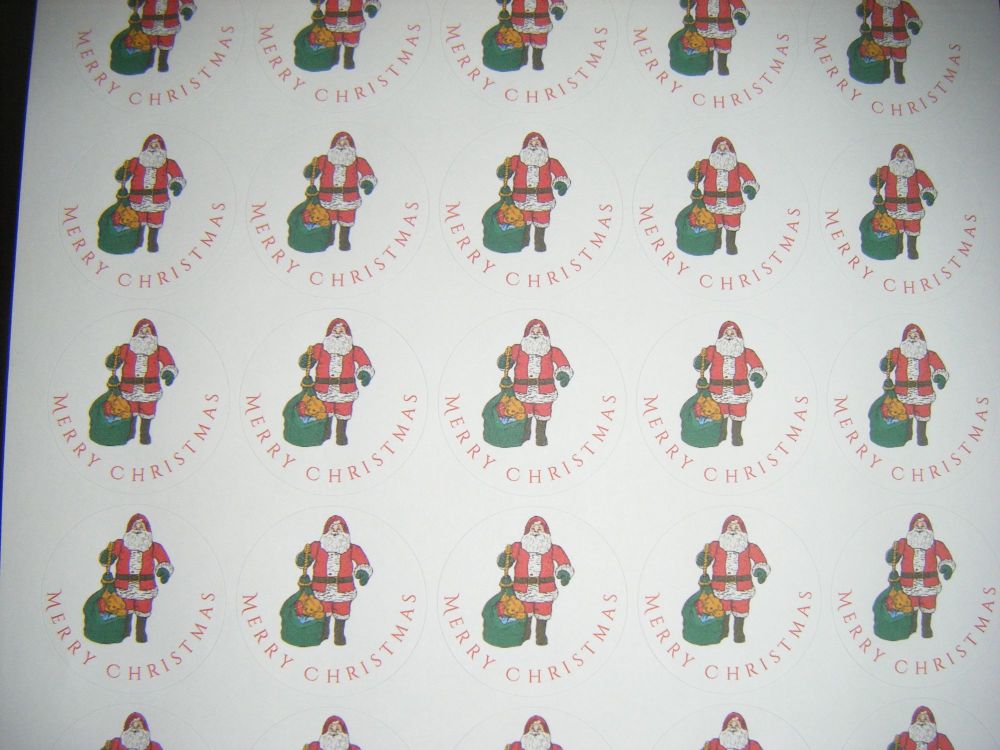 Sheet of Round Merry Christmas Father Christmas Stickers A4 