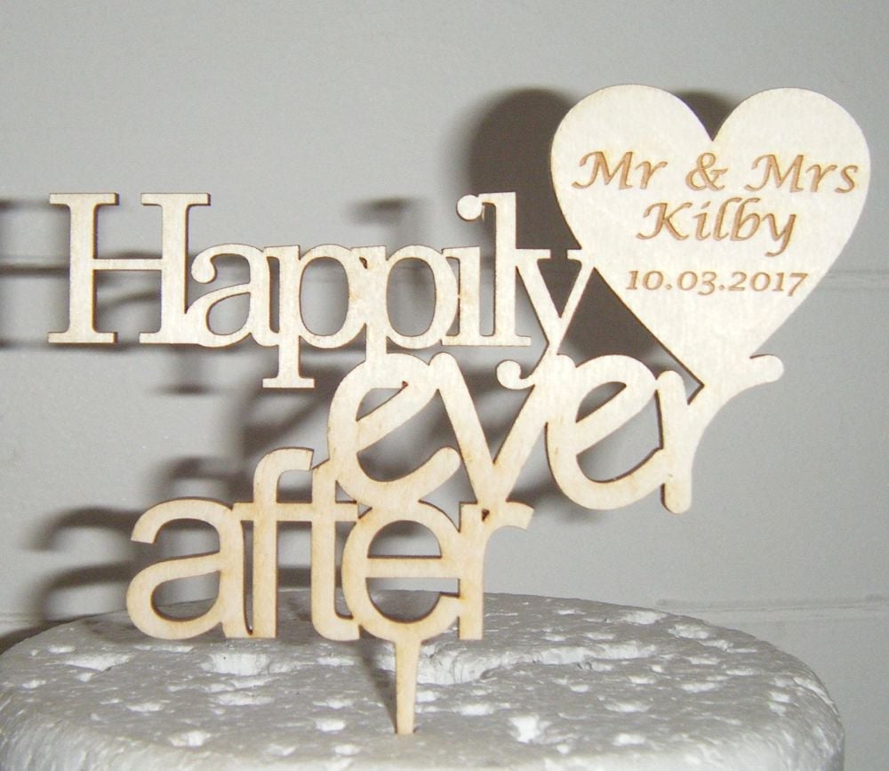 Happily Ever after with custom heart Cake Topper
