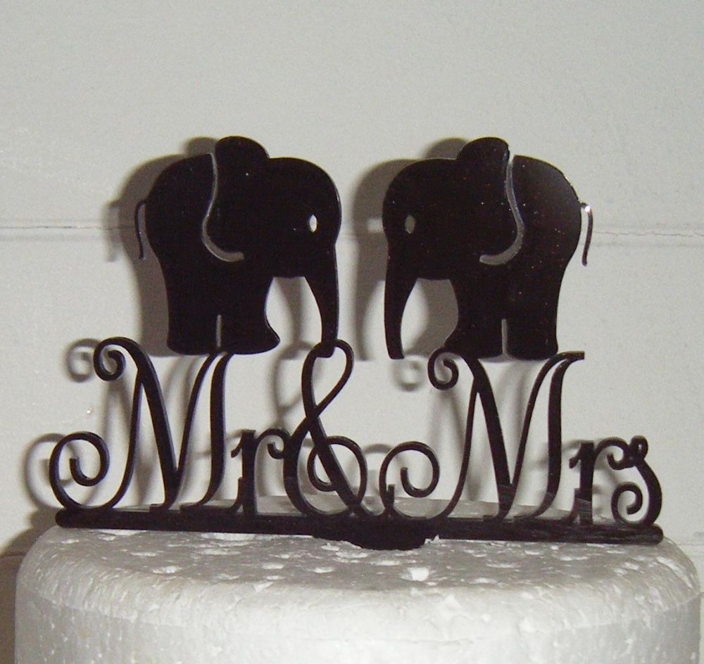 Mr & Mrs Wedding Elephant Silhouette Cake Topper