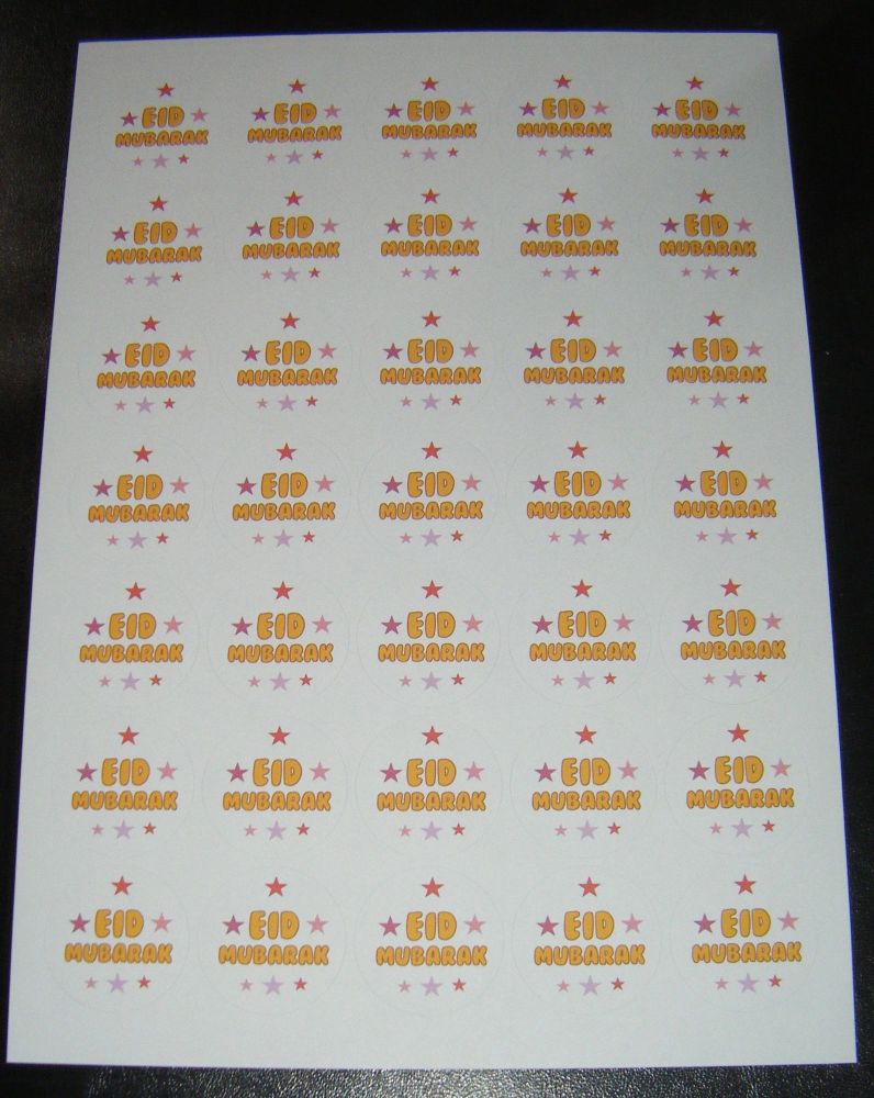 A4 Sheet of Round 37mm eid mubarak Stickers