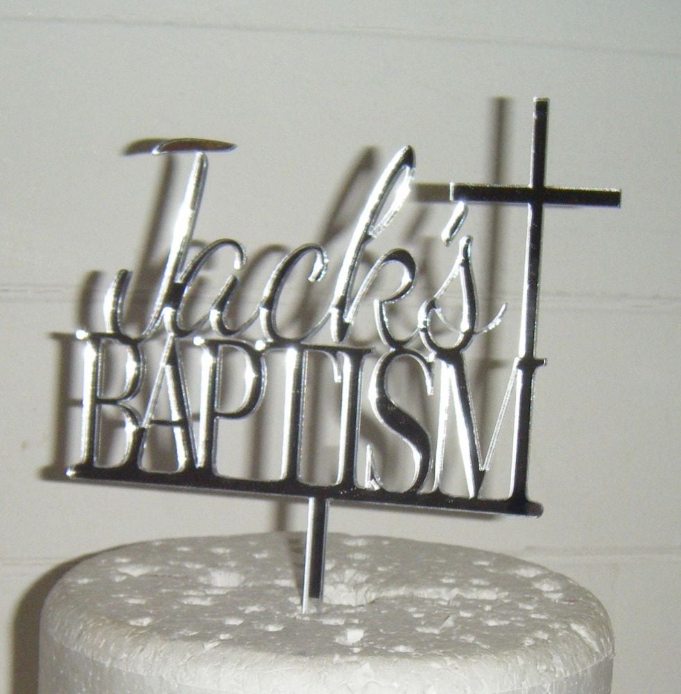Baptism custom name Cake topper with cross