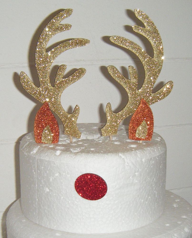 Rudolf Reindeer Antlers ears nose set Silhouette Cake Topper