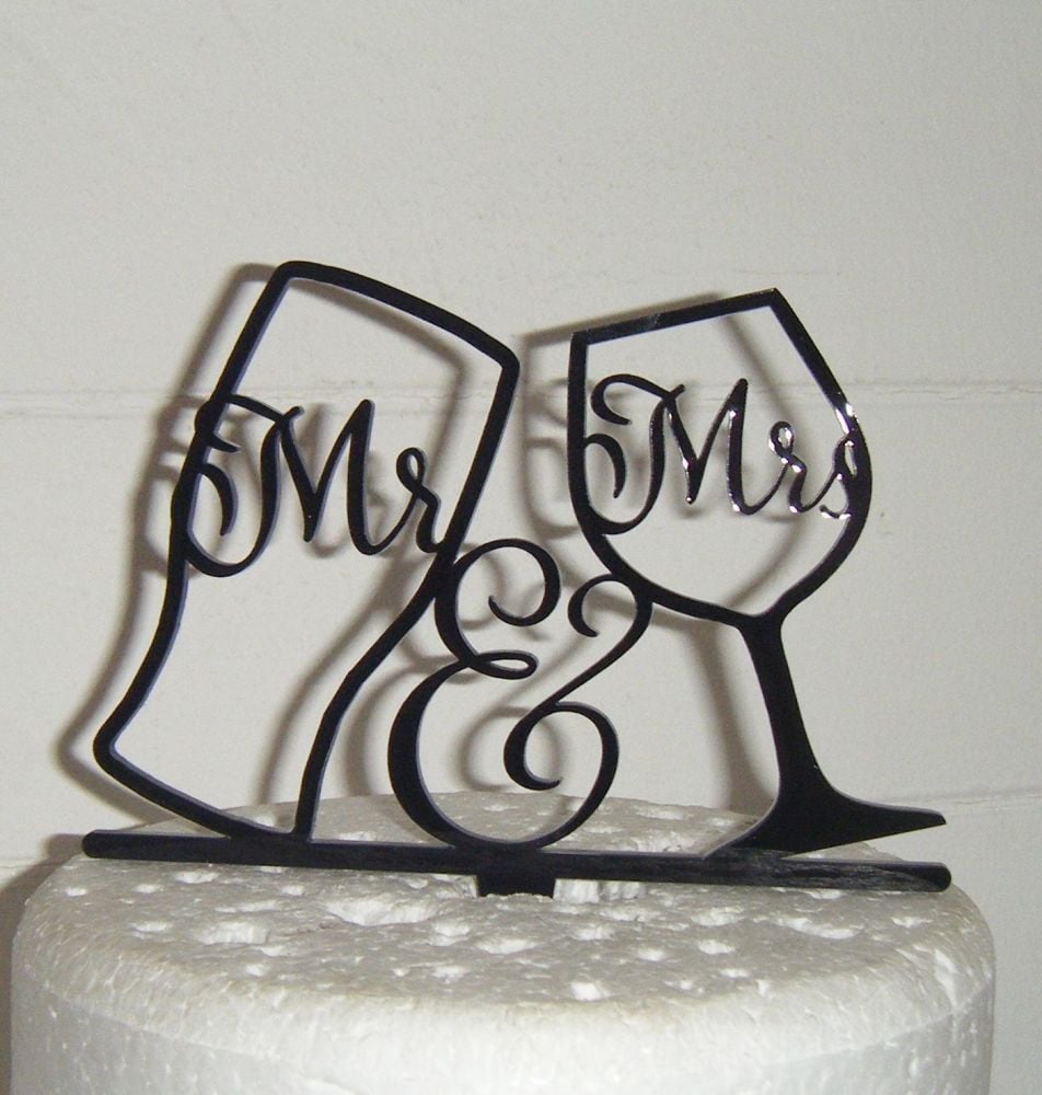 Mr & Mrs Pint Wine Glass Silhouette Cake Topper