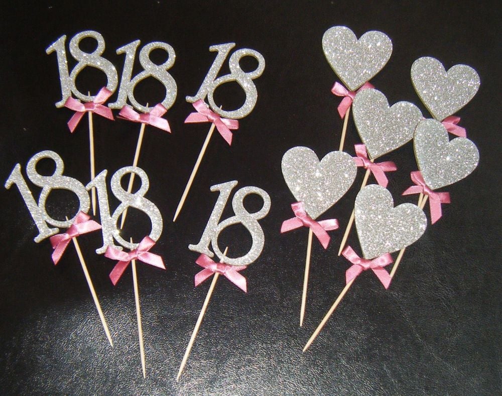 Glitter or Plain CUSTOM ORDER Cupcake Cake picks Large/Ribbons etc