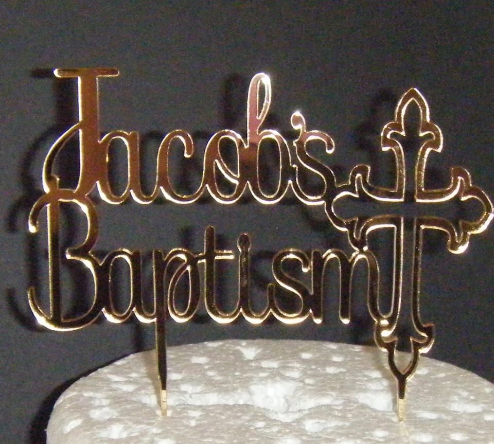 Baptism custom name Cake topper with ornate cross