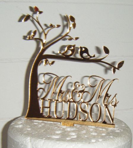 Wedding Tree silhouette love birds Name custom Cake Topper