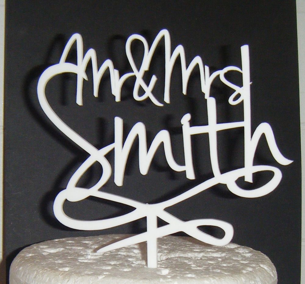 Mr + Mrs Name swirl based Cake Topper