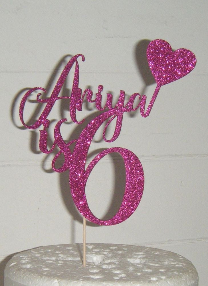 Number is name Custom Cake Topper 3 with heart flag