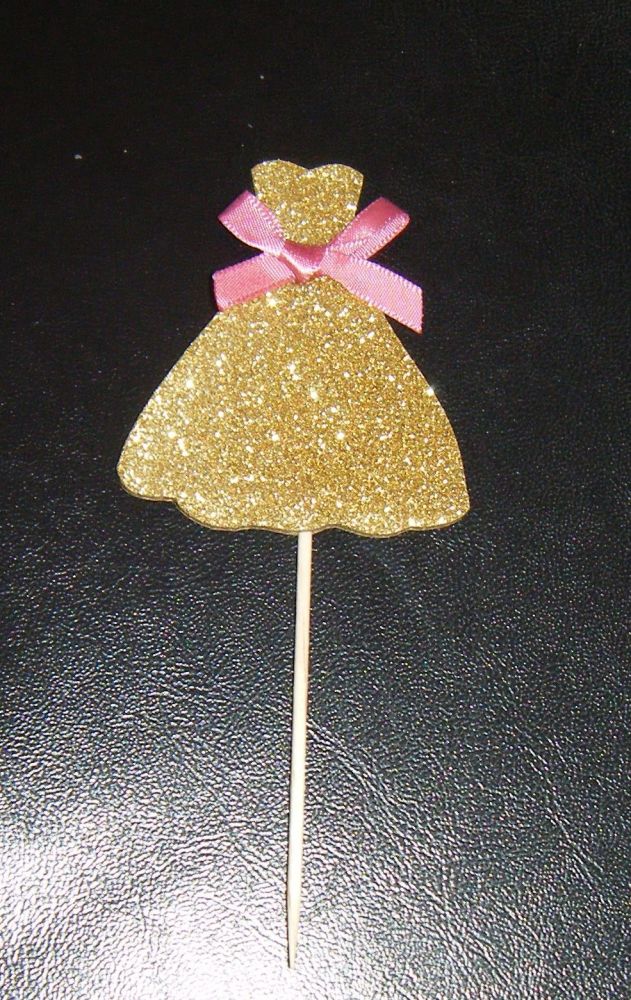 Prom Dress with Ribbon Glitter or Plain Cupcake Cake picks