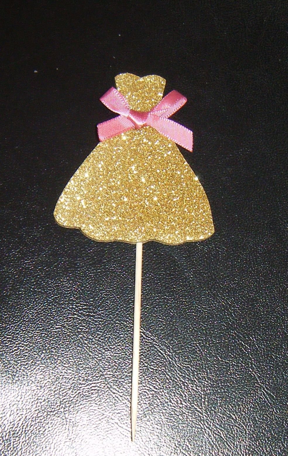 Prom Dress with Ribbon Glitter or Plain Cupcake Cake picks