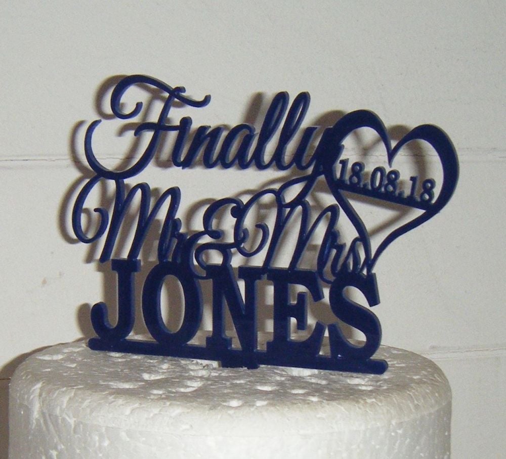 Finally Mr + Mrs custom order name Cake Topper