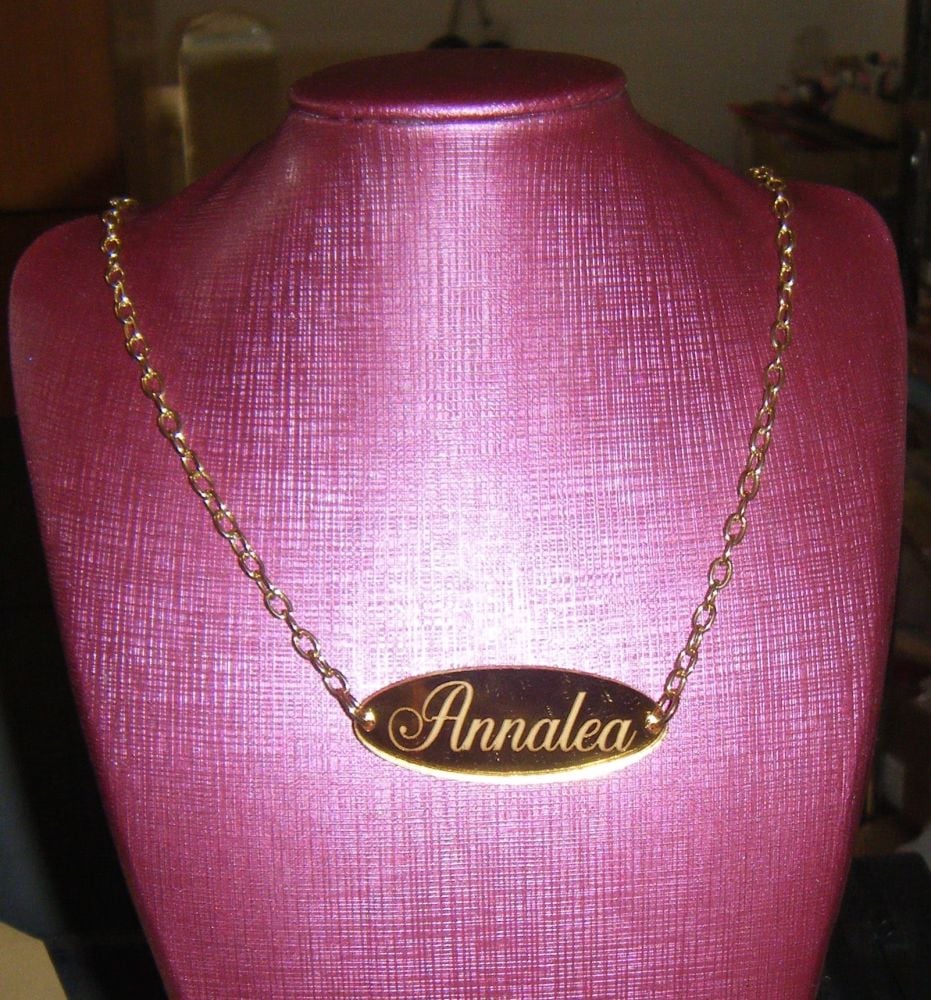 Bespoke Custom Gold or Silver Mirror engraved Name Necklace