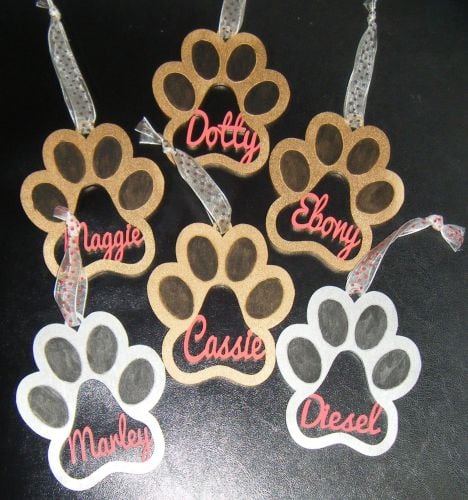Paw Print with Name Christmas Tree Bauble Decoration