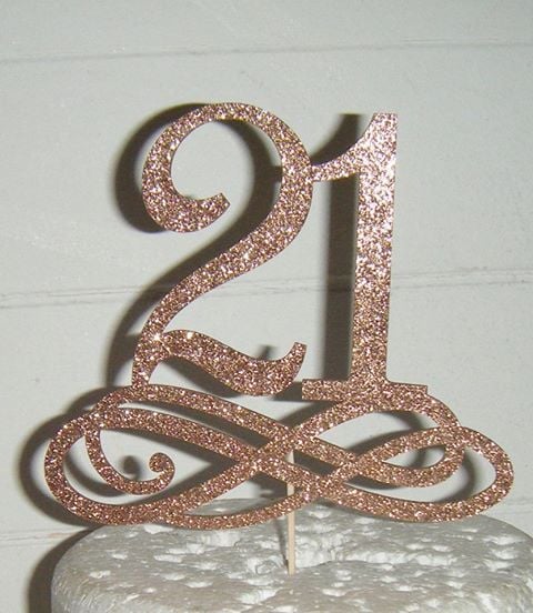 21 18, 30, 40, etc or any number with Swirls Base Cake Topper