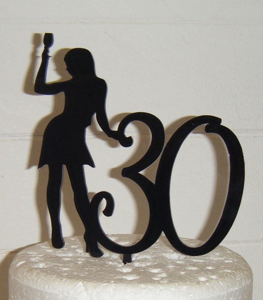 30or 21, 18, 40, 50, etc or any number with Woman with drink Cake Topper