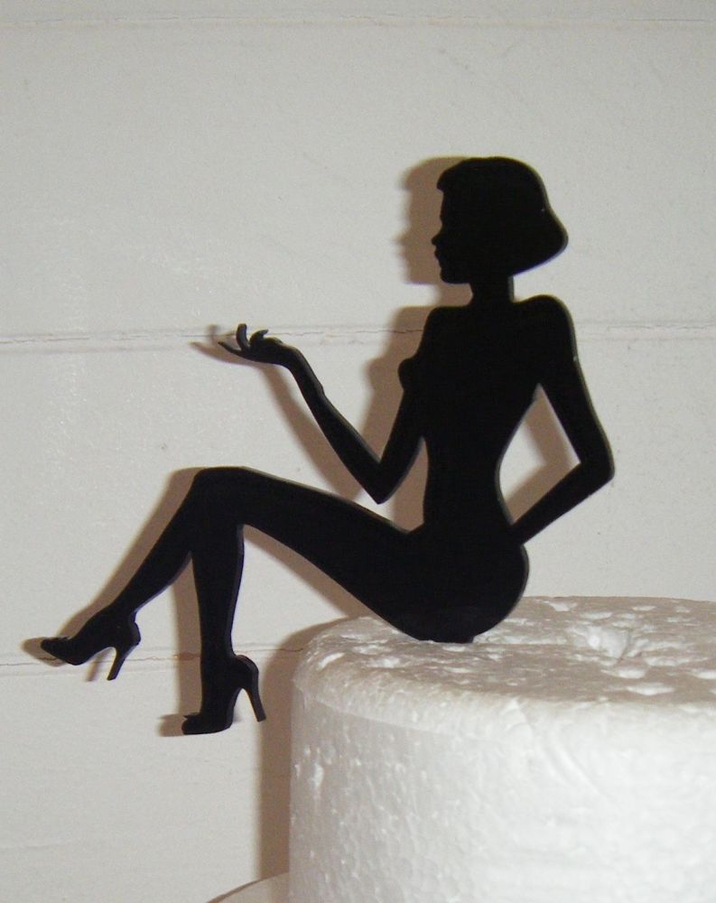 Woman Sitting Short Hair Silhouette Cake Topper