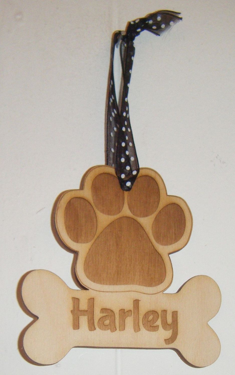 Paw Print with Name On Bone Christmas Tree Bauble Decoration
