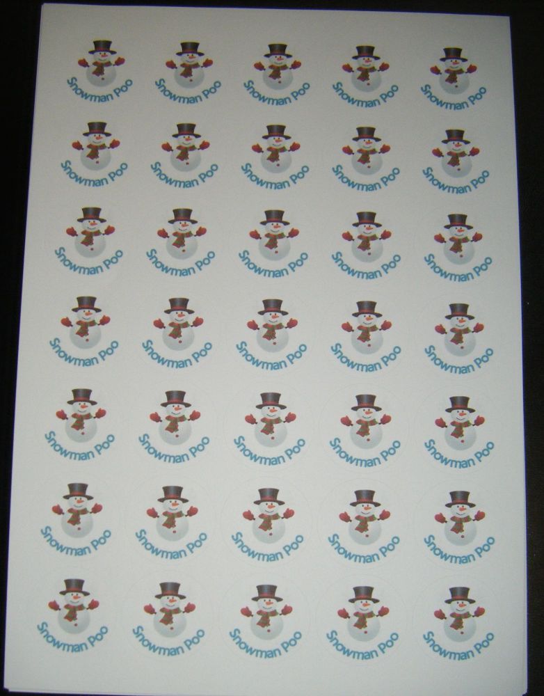 Sheet of Round Snowman Poo Stickers A4 