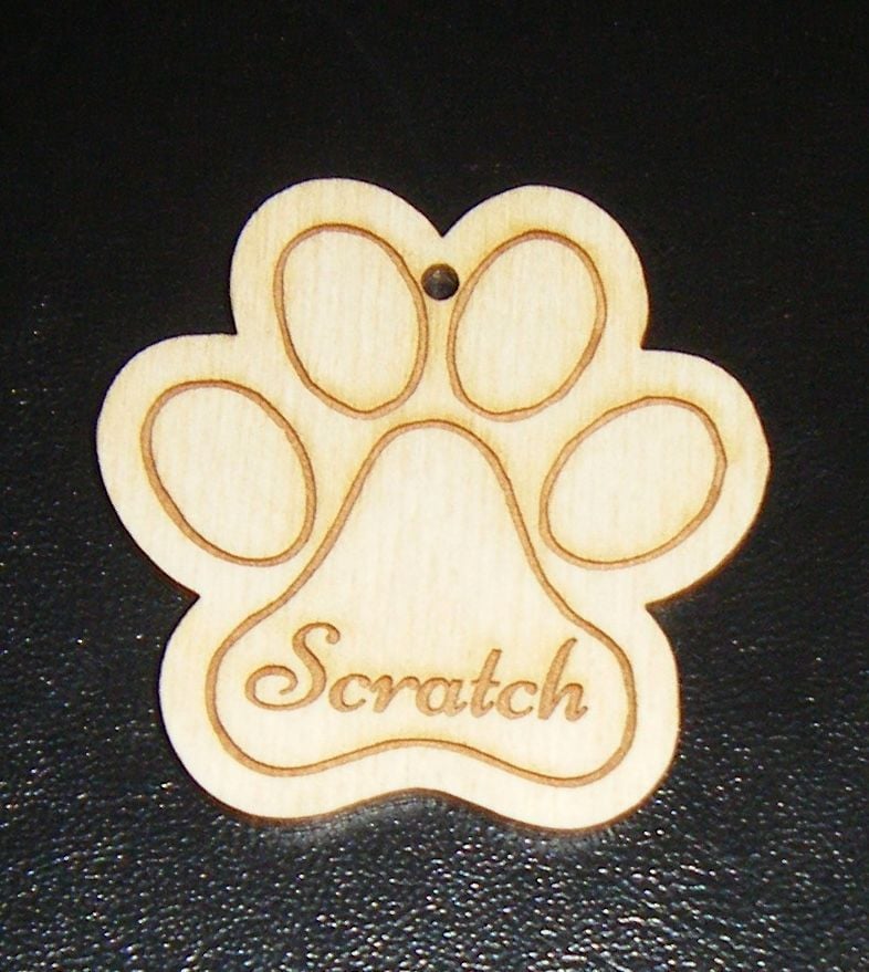 Wooden Medium Paw Print Gift Tag - Custom made with names etc