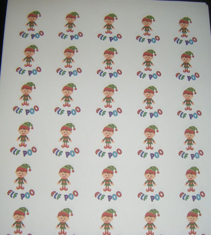 Elf Poo - Sheet of Round  Stickers A4 