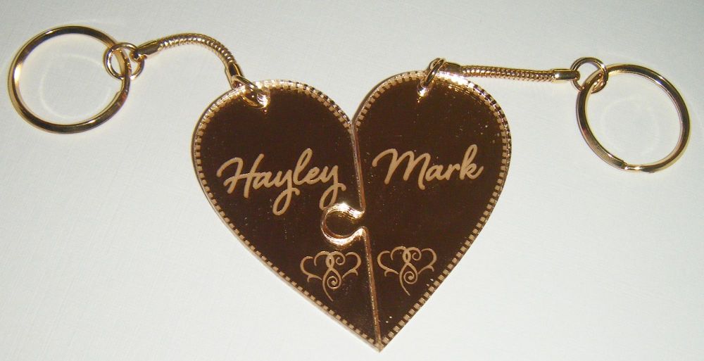 Heart Jigsaw Style Keyrings Interlocking Pair Custom Order