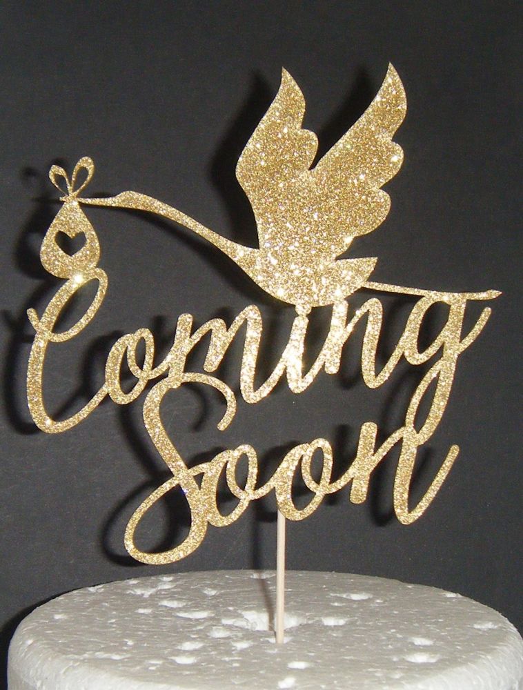 Coming Soon Baby Shower or Reveal Cake Topper with Stork