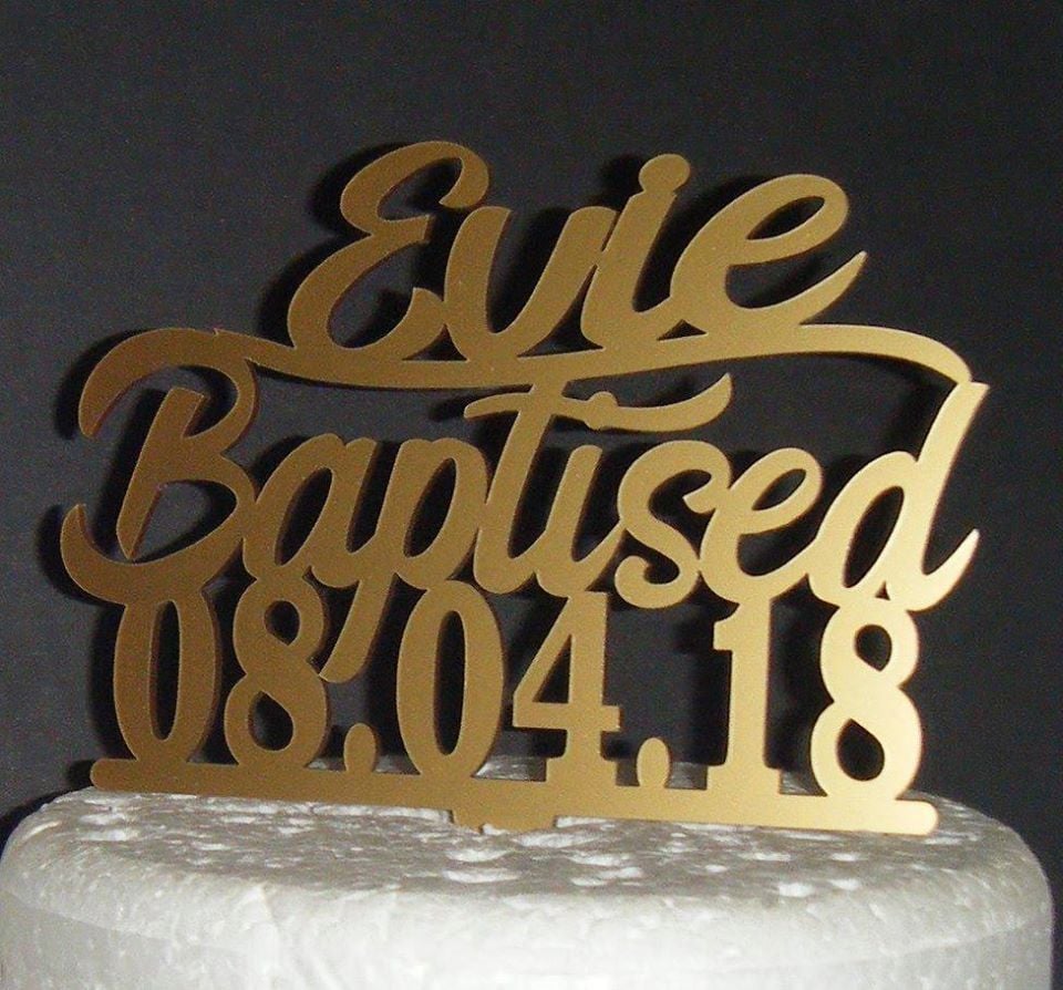 Baptism Custom Name Cake Topper with Date