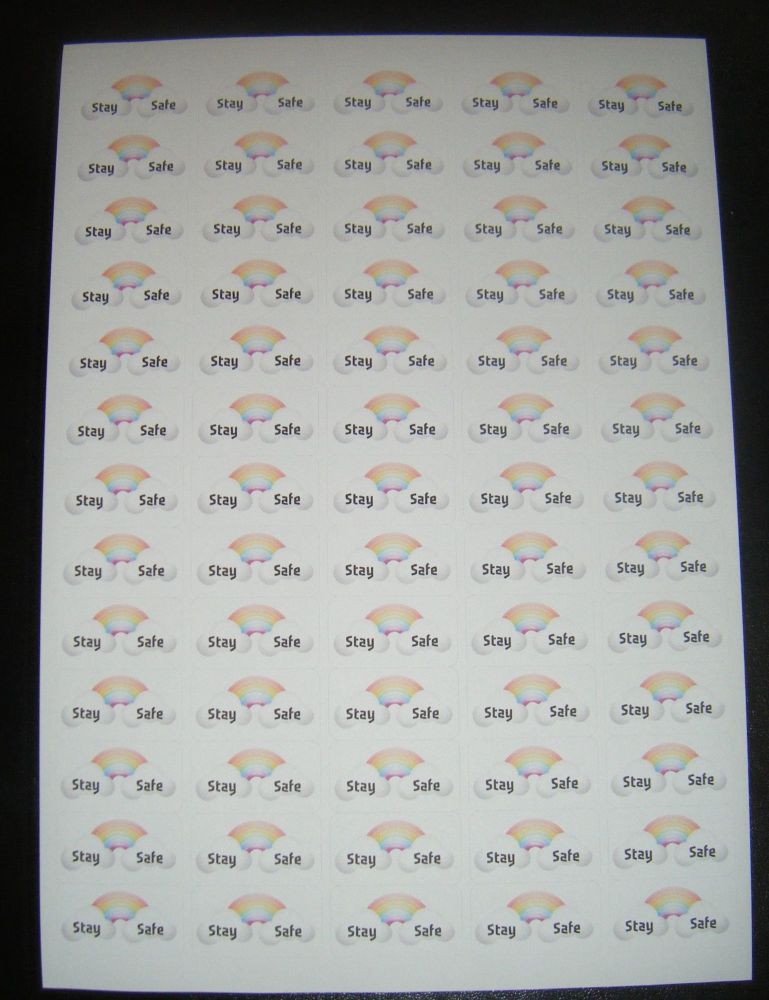 A4 65 Per Sheet Sheet of Rainbow Stickers - Stay Safe