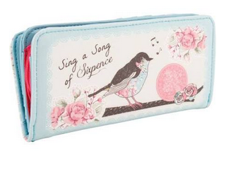 Sing a Song of Sixpence Bird Posies Vintage Chic Zip Flap Purse