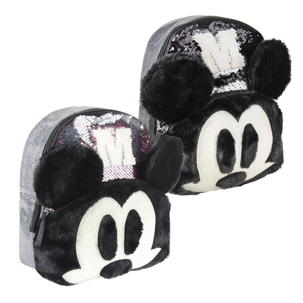 Mickey Mouse Mini Backpack Silver Sequins  with Plush Face