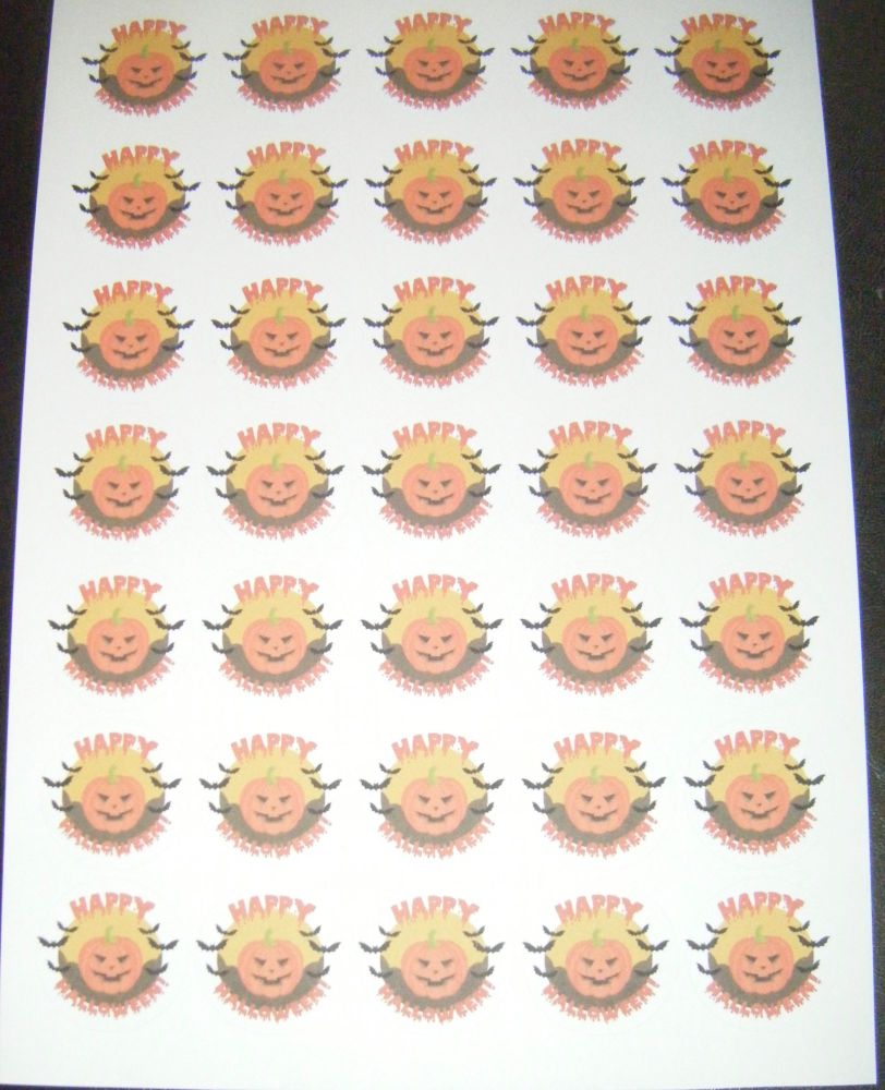 Sheet of Round Happy Halloween Stickers A4 