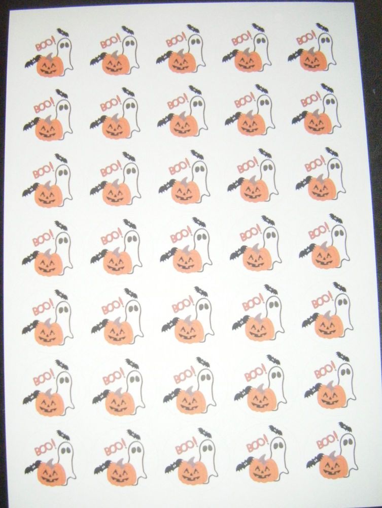 Sheet of Round Boo Ghost Halloween Stickers A4 