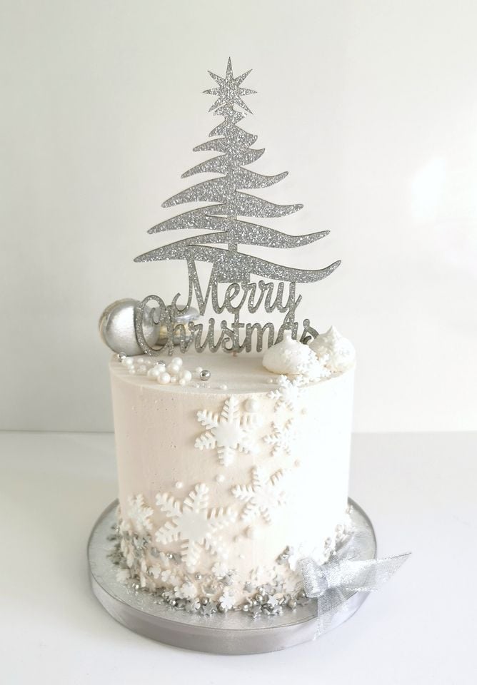Merry Christmas Tree Silhouette Cake Topper