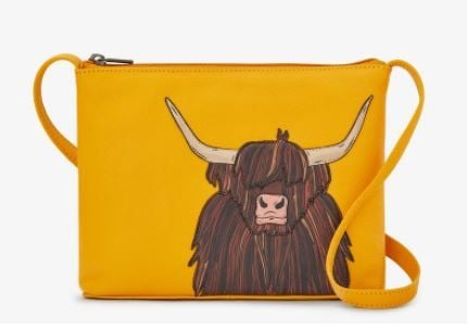 Highland Cow Parker Mustard Leather Cross Body Bag
