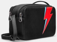 Lightning Bolt Black Leather Cross Body Bag - Yoshi