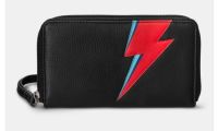 Lightning Bolt Black Zip Round Leather Purse With Strap - Yoshi