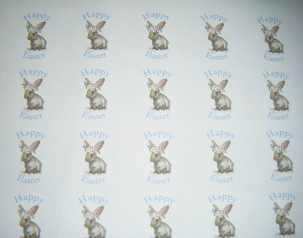 A4 35 Per Sheet Sheet of Happy Easter Bunny Rabbit Stickers