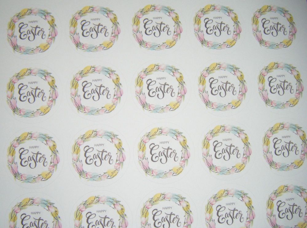 A4 35 Per Sheet Sheet of Happy Easter Egg Wreath Stickers