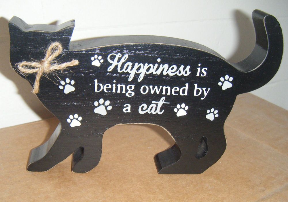 Happiness is Being Owned By A Cat - Cat Shaped Block