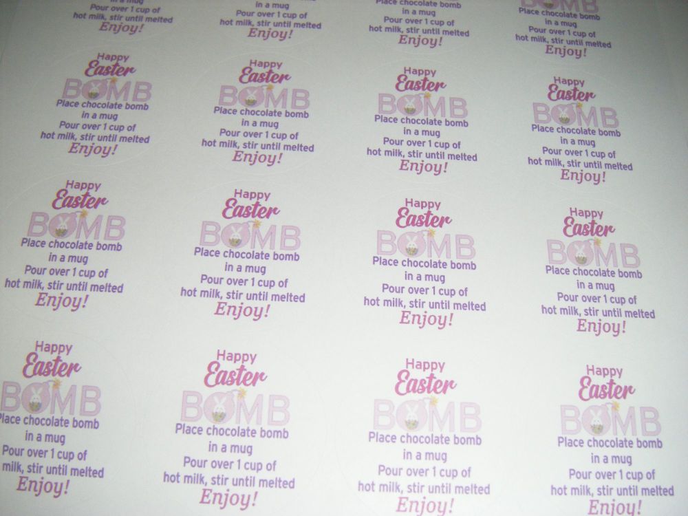 A4 24 Per Sheet Sheet of Easter Hot Chocolate Bomb Stickers Pink